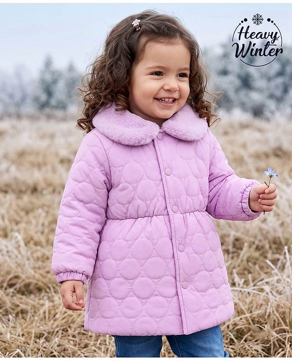 Babyhug Woven Padded Quilted Winter Jacket with Full Sleeves - Lavender