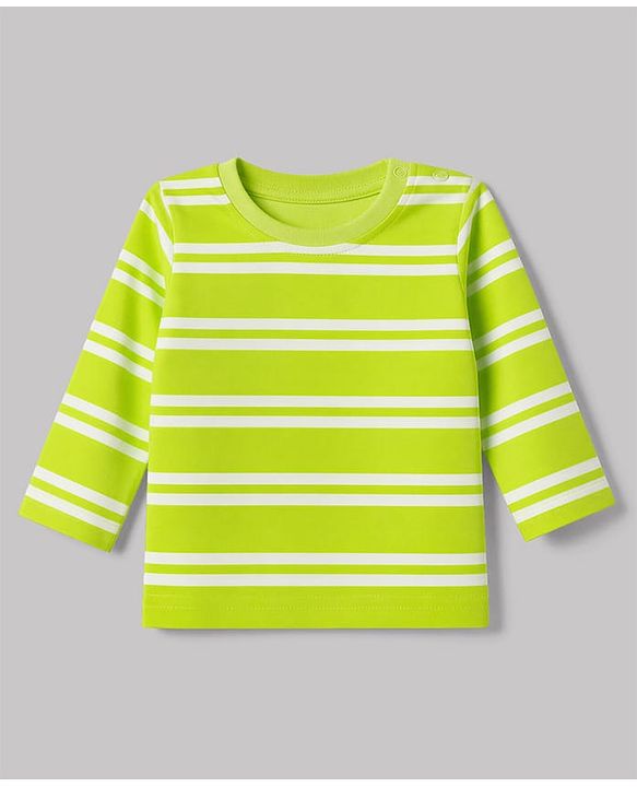 Babyhug 100% Cotton Interlock Knit Full Sleeves Striped T-Shirts with Hedgehog Animal Print Pack of 3 - White Limegreen
