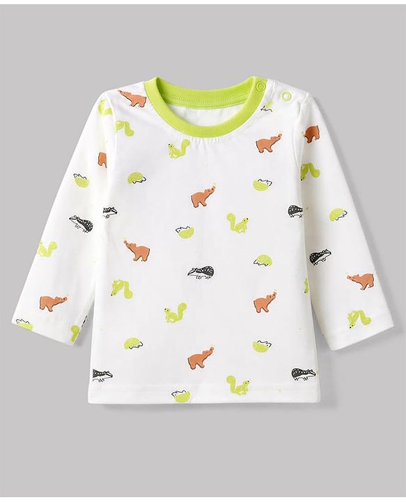 Babyhug 100% Cotton Interlock Knit Full Sleeves Striped T-Shirts with Hedgehog Animal Print Pack of 3 - White Limegreen