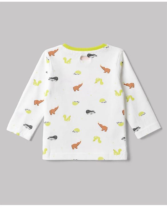 Babyhug 100% Cotton Interlock Knit Full Sleeves Striped T-Shirts with Hedgehog Animal Print Pack of 3 - White Limegreen