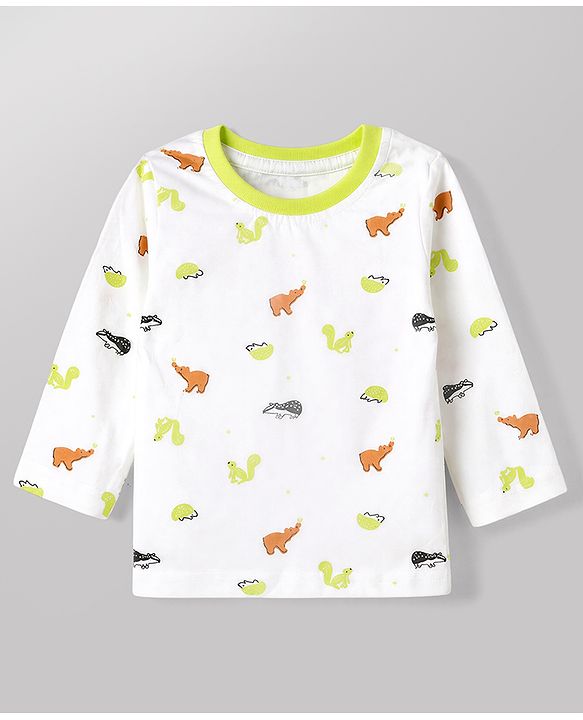 Babyhug 100% Cotton Interlock Knit Full Sleeves Striped T-Shirts with Hedgehog Animal Print Pack of 3 - White Limegreen