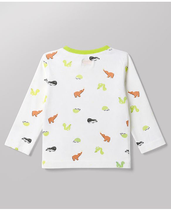 Babyhug 100% Cotton Interlock Knit Full Sleeves Striped T-Shirts with Hedgehog Animal Print Pack of 3 - White Limegreen