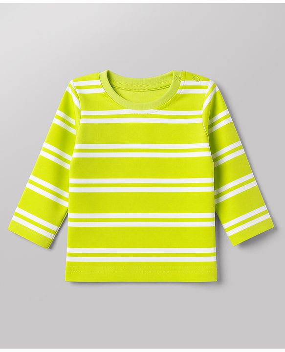 Babyhug 100% Cotton Interlock Knit Full Sleeves Striped T-Shirts with Hedgehog Animal Print Pack of 3 - White Limegreen