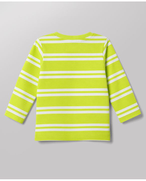 Babyhug 100% Cotton Interlock Knit Full Sleeves Striped T-Shirts with Hedgehog Animal Print Pack of 3 - White Limegreen