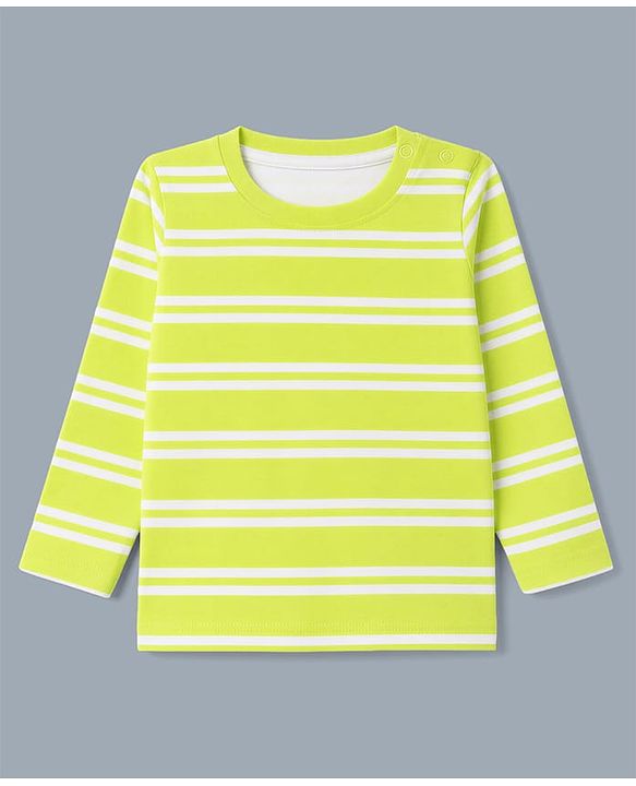 Babyhug 100% Cotton Interlock Knit Striped T-Shirts with Full Sleeves and Hedgehog Print Pack of 3 - White Neon Green & Peach
