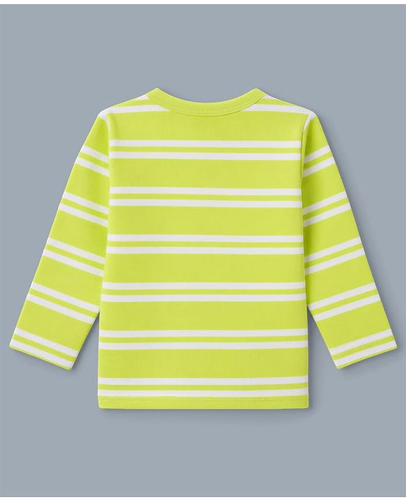 Babyhug 100% Cotton Interlock Knit Striped T-Shirts with Full Sleeves and Hedgehog Print Pack of 3 - White Neon Green & Peach