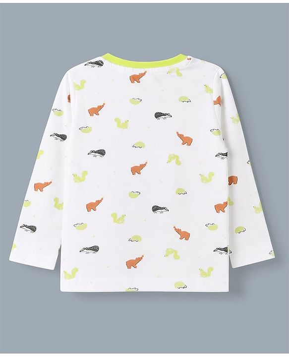 Babyhug 100% Cotton Interlock Knit Striped T-Shirts with Full Sleeves and Hedgehog Print Pack of 3 - White Neon Green & Peach