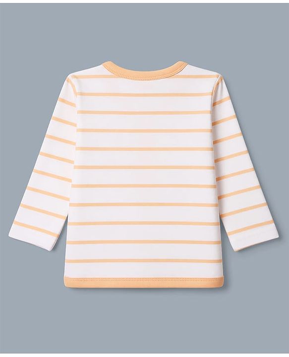 Babyhug 100% Cotton Interlock Knit Striped T-Shirts with Full Sleeves and Hedgehog Print Pack of 3 - White Neon Green & Peach