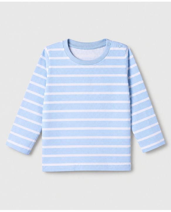 Babyhug 100% Cotton Interlock Knit Full Sleeves Striped T-Shirts with Car Graphic Print Pack of 3 - White Blue Beige