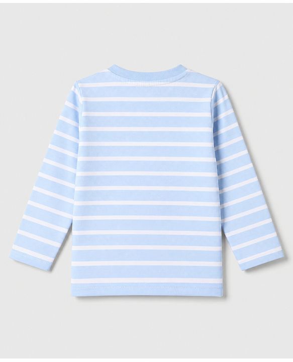 Babyhug 100% Cotton Interlock Knit Full Sleeves Striped T-Shirts with Car Graphic Print Pack of 3 - White Blue Beige