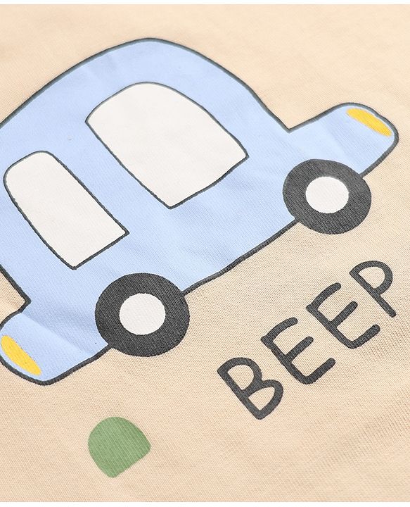 Babyhug 100% Cotton Interlock Knit Full Sleeves Striped T-Shirts with Car Graphic Print Pack of 3 - White Blue Beige