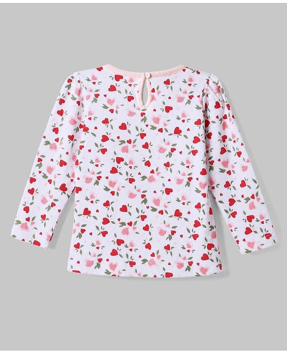 Babyhug 100% Cotton Interlock Knit Full Sleeves T-Shirts with Polka Dots , Heart & Bear Applique Pack of 3 - Red White & Pink