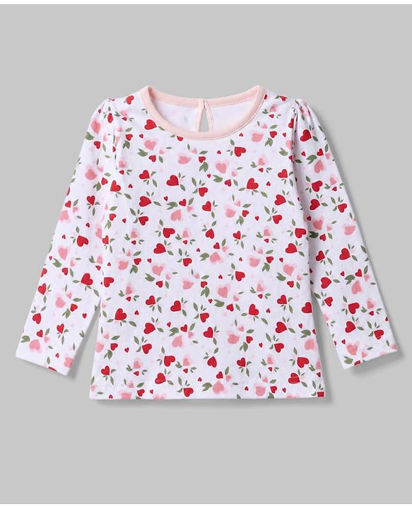 Babyhug 100% Cotton Interlock Knit Full Sleeves T-Shirts with Polka Dots , Heart & Bear Applique Pack of 3 - Red White & Pink