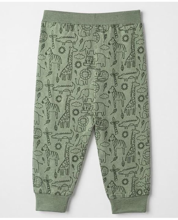 Babyhug Cotton Knit Jogger Fit Full Length Solid Lounge Pant With Animal Print Pack of 3 in Orange Green