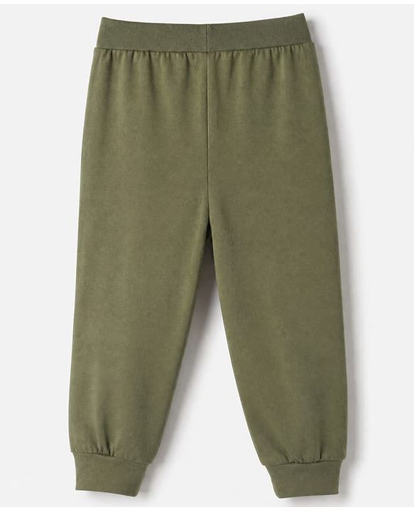 Babyhug Cotton Knit Jogger Fit Full Length Solid Lounge Pant With Animal Print Pack of 3 in Orange Green