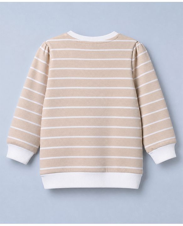 Babyhug 100% Cotton Knit Full Sleeves Heavy Gauge Sweatshirt With Rabit Pint - Beige