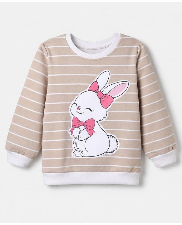 Babyhug 100% Cotton Knit Full Sleeves Heavy Gauge Sweatshirt With Rabit Pint - Beige