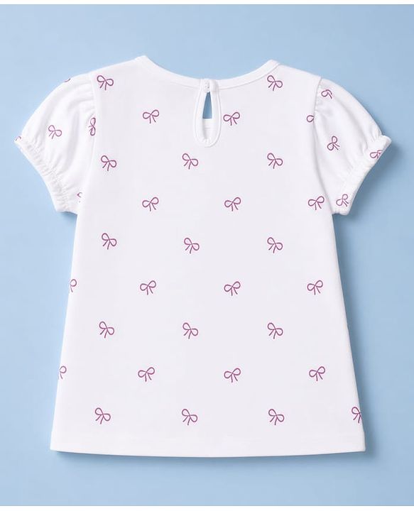 Babyhug Cotton Corduroy Frocks with Inner Tee with Short Sleeves and Bow Detail in Pink for 6-9 Months
