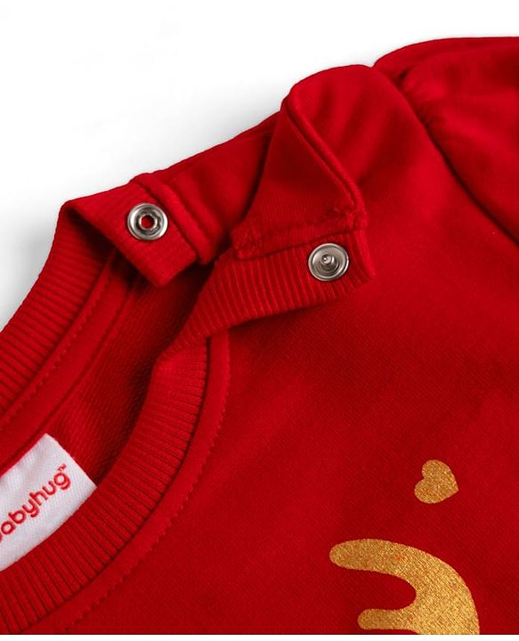 Babyhug 100% Cotton Knit Heavy Gauge Sweatshirt With Full Sleeves and Penguin Patch - Red