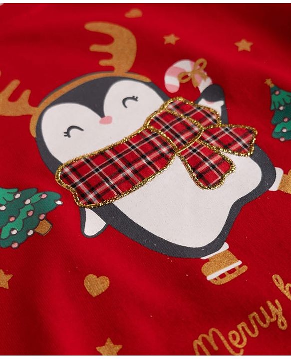 Babyhug 100% Cotton Knit Heavy Gauge Sweatshirt With Full Sleeves and Penguin Patch - Red