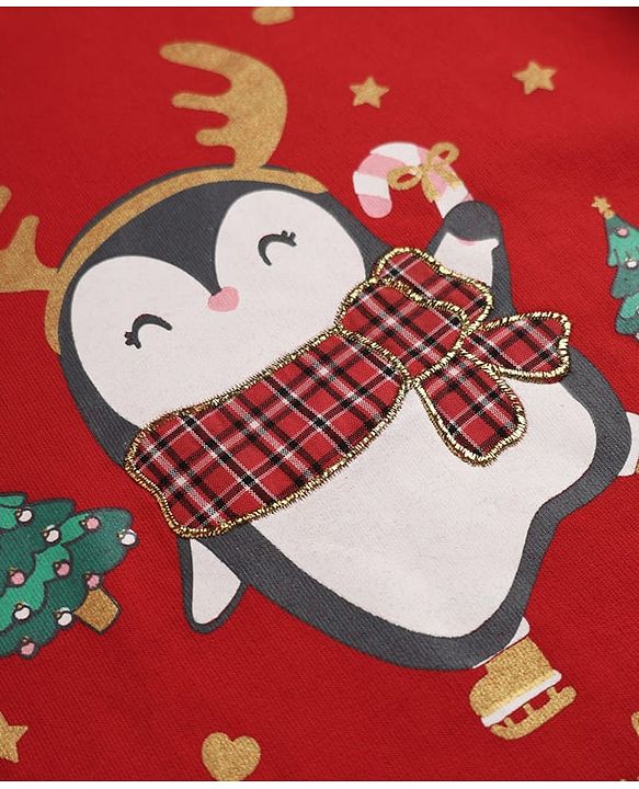 Babyhug 100% Cotton Knit Heavy Gauge Sweatshirt With Full Sleeves and Penguin Patch - Red