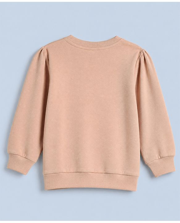 Babyhug 100% Cotton Knit Full Sleeves Heavy Gauge Sweatshirt With Reindeer Embroidery - Beige