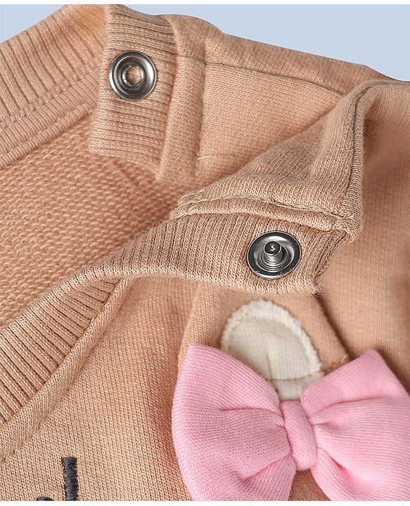 Babyhug 100% Cotton Knit Full Sleeves Heavy Gauge Sweatshirt With Reindeer Embroidery - Beige