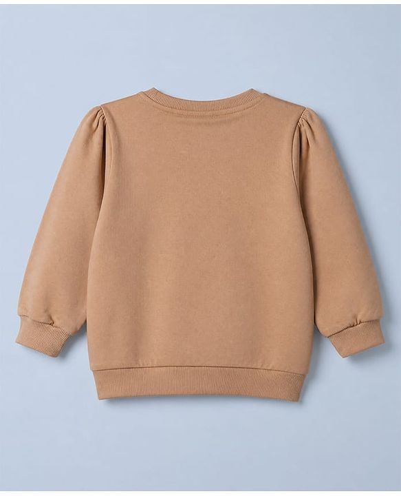 Babyhug 100% Cotton Knit Full Sleeves Heavy Gauge Sweatshirt With Reindeer Embroidery - Beige