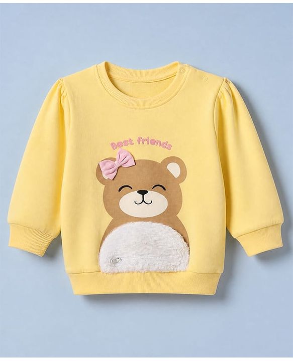 Babyhug Cotton Knit Full Sleeves Sweatshirt With Bear Print - Yellow