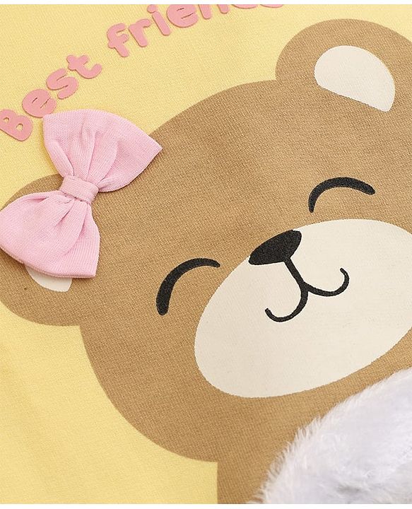 Babyhug Cotton Knit Full Sleeves Sweatshirt With Bear Print - Yellow