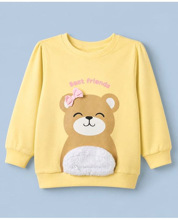 Babyhug Cotton Knit Full Sleeves Sweatshirt With Bear Print - Yellow