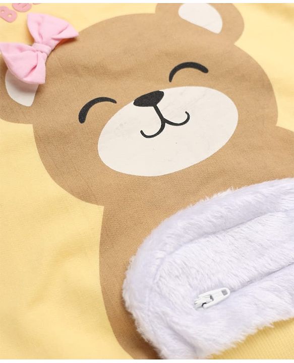 Babyhug Cotton Knit Full Sleeves Sweatshirt With Bear Print - Yellow