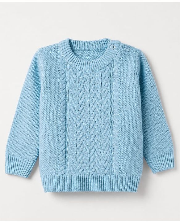 Babyhug Knit Full Sleeves Pullover with Cable Knit Design - Light Blue