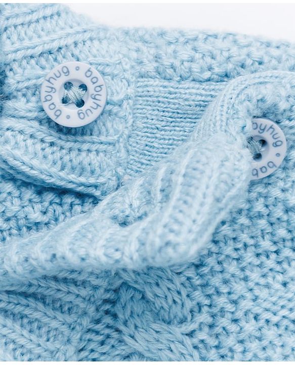 Babyhug Knit Full Sleeves Pullover with Cable Knit Design - Light Blue