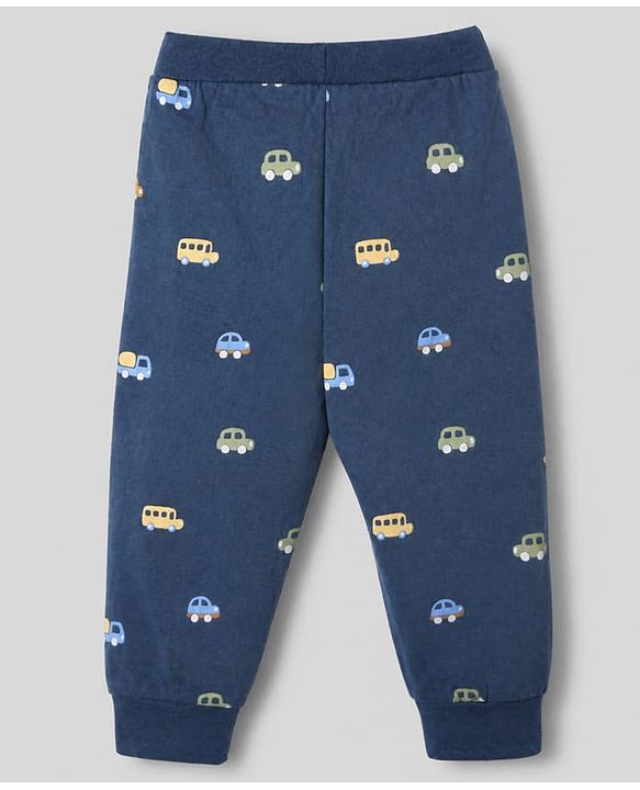 Babyhug Cotton Jersey Knit Full Length Track Pant With Car Print Pack of 3 - Blue Grey & Mustard