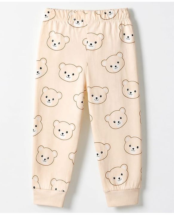 Babyhug 100% Cotton Knit Full Sleeves T-Shirt & Pyjama Night Suit with Bear Patch - Brown