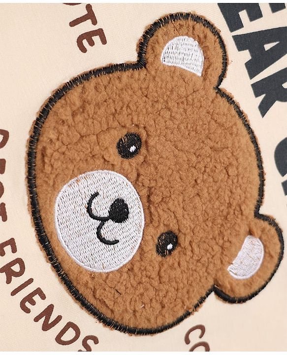 Babyhug 100% Cotton Knit Full Sleeves T-Shirt & Pyjama Night Suit with Bear Patch - Brown