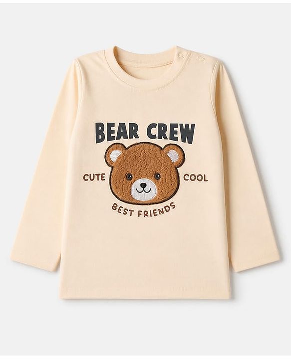 Babyhug 100% Cotton Knit Full Sleeves T-Shirt & Pyjama Night Suit with Bear Patch - Brown