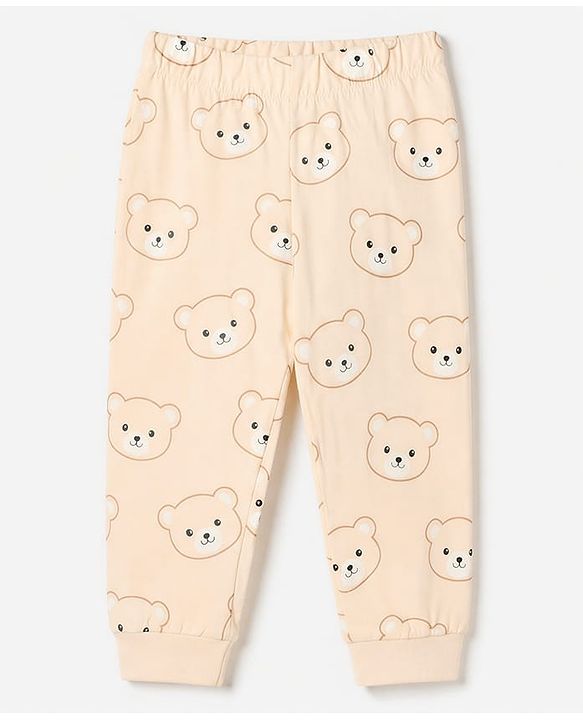 Babyhug 100% Cotton Knit Full Sleeves T-Shirt & Pyjama Night Suit with Bear Patch - Brown