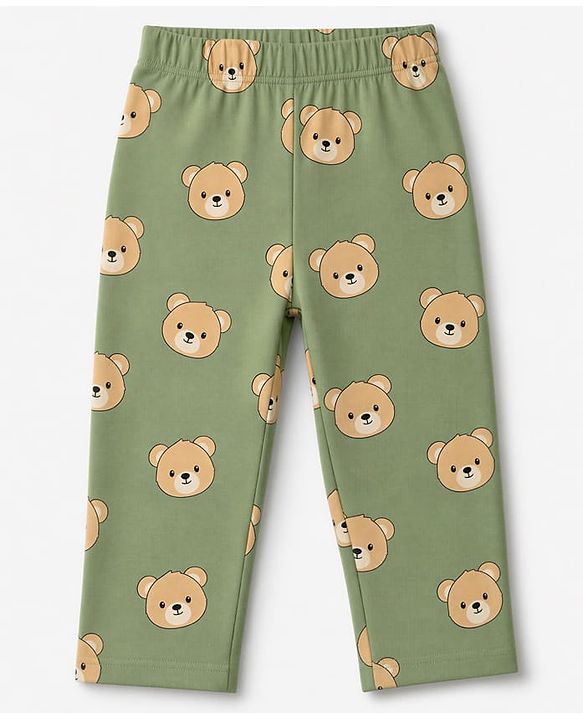 Babyhug 100% Cotton Knit Full Sleeves Co-Ords Shirt & Pyjama Night Suit with Bear Print - Green