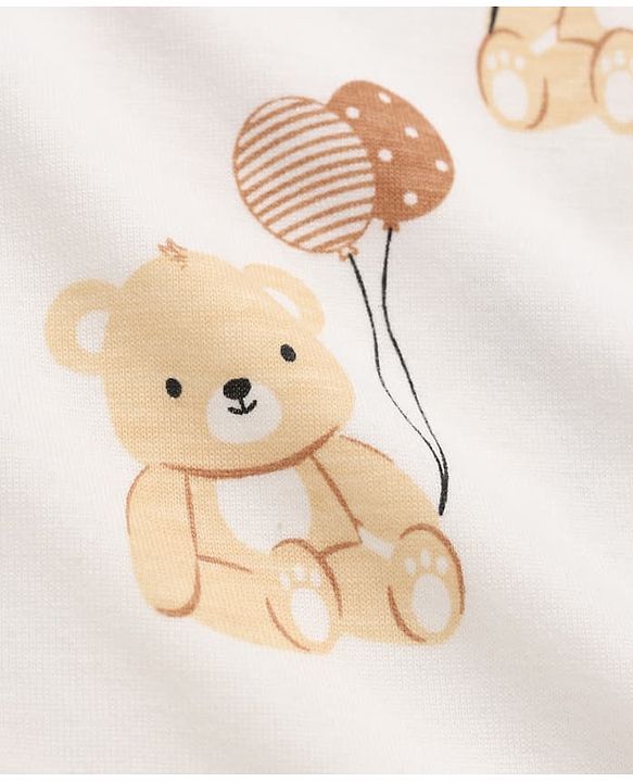 Babyhug 100% Cotton Knit Full Sleeves Co-Ords Shirt & Pyjama Night Suit with Bear Print - Offwhite