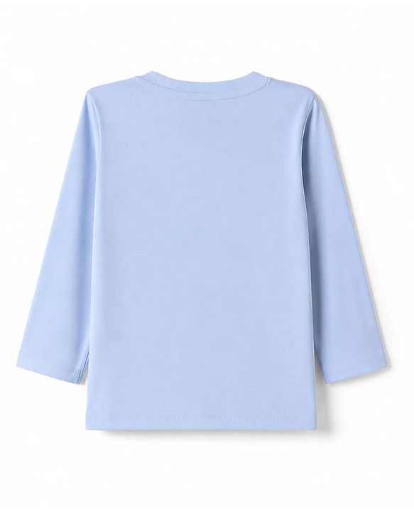 Babyhug 100% Cotton Knit Full Sleeves T-Shirt & Pyjama Night Suit with Bear Patch & Star Print - Sky Blue
