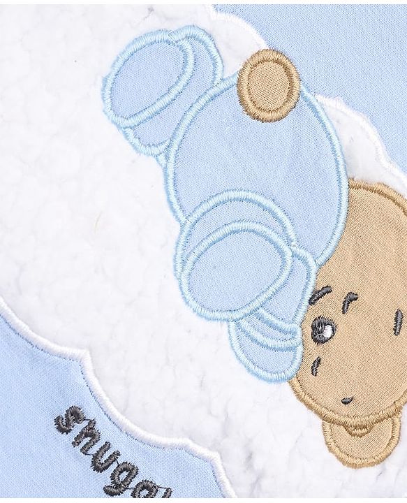 Babyhug 100% Cotton Knit Full Sleeves T-Shirt & Pyjama Night Suit with Bear Patch & Star Print - Sky Blue