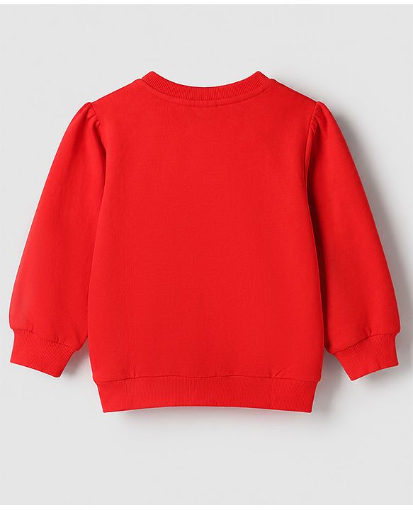 Babyhug 100% Cotton Knit Full Sleeves Sweatshirt With Bear Applique - Red