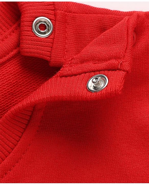 Babyhug 100% Cotton Knit Full Sleeves Sweatshirt With Bear Applique - Red