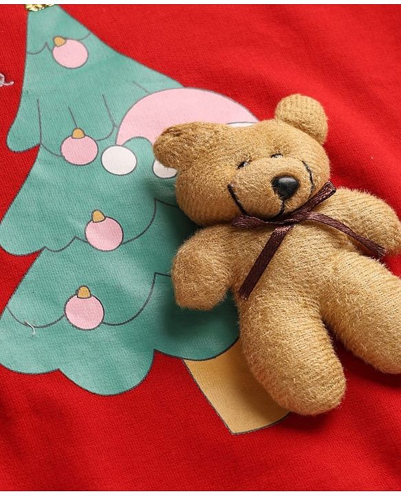Babyhug 100% Cotton Knit Full Sleeves Sweatshirt With Bear Applique - Red