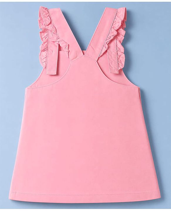 Babyhug Twill Woven Half Sleeves Floral Embroidery Frock with Inner Tee - Pink