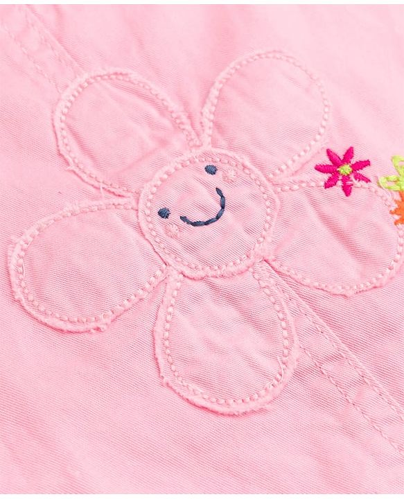 Babyhug Twill Woven Half Sleeves Floral Embroidery Frock with Inner Tee - Pink