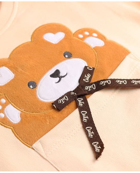 Babyhug 100% Cotton Knit Sweatshirt with Full Sleeves, and Bear Applique in Beige