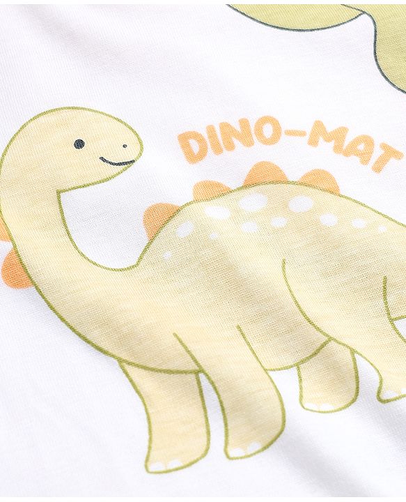 Babyhug 100% Cotton Knit Full Sleeves Co-Ords T-Shirt & Pyjama Night Suit with Dinosaur Print - White